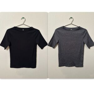 *BUNDLE* LIKE NEW UNIQLO 2 Items Ribbed Tee Bundle Size Small Black & Gray